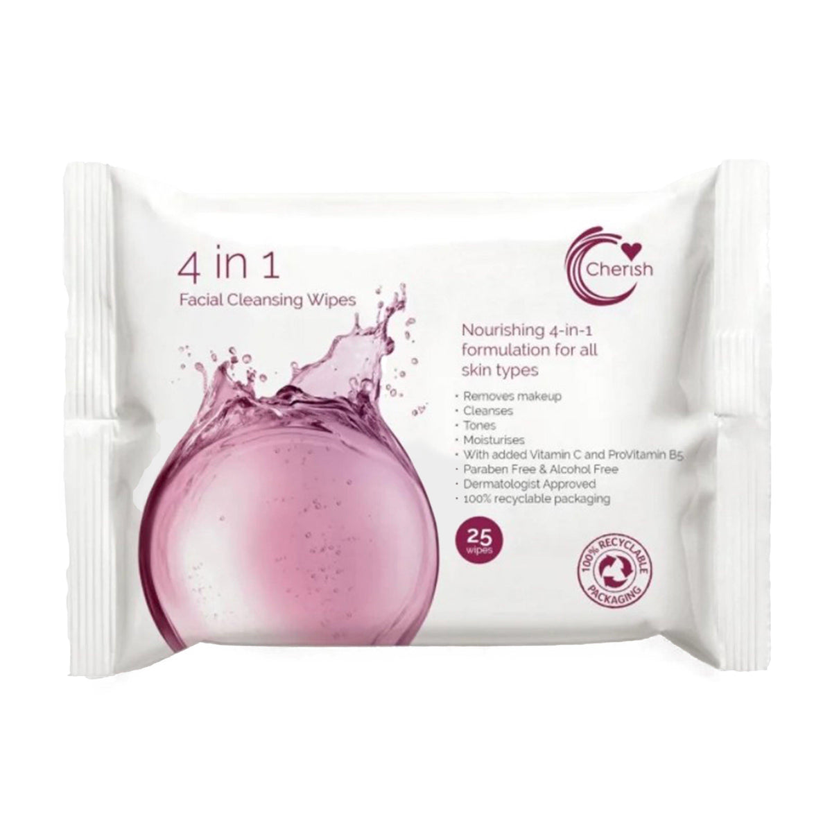 Cherish 4-in-1 Cleansing Wipes 25 Pack