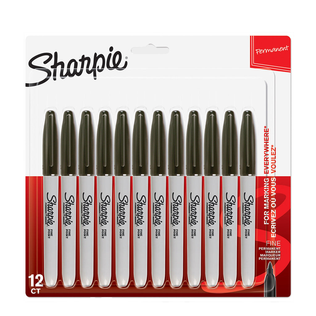 Fine Permanent Marker Pens Black 12 Pack