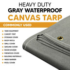 Gray Waterproof Canvas Tarps 6' x 8'