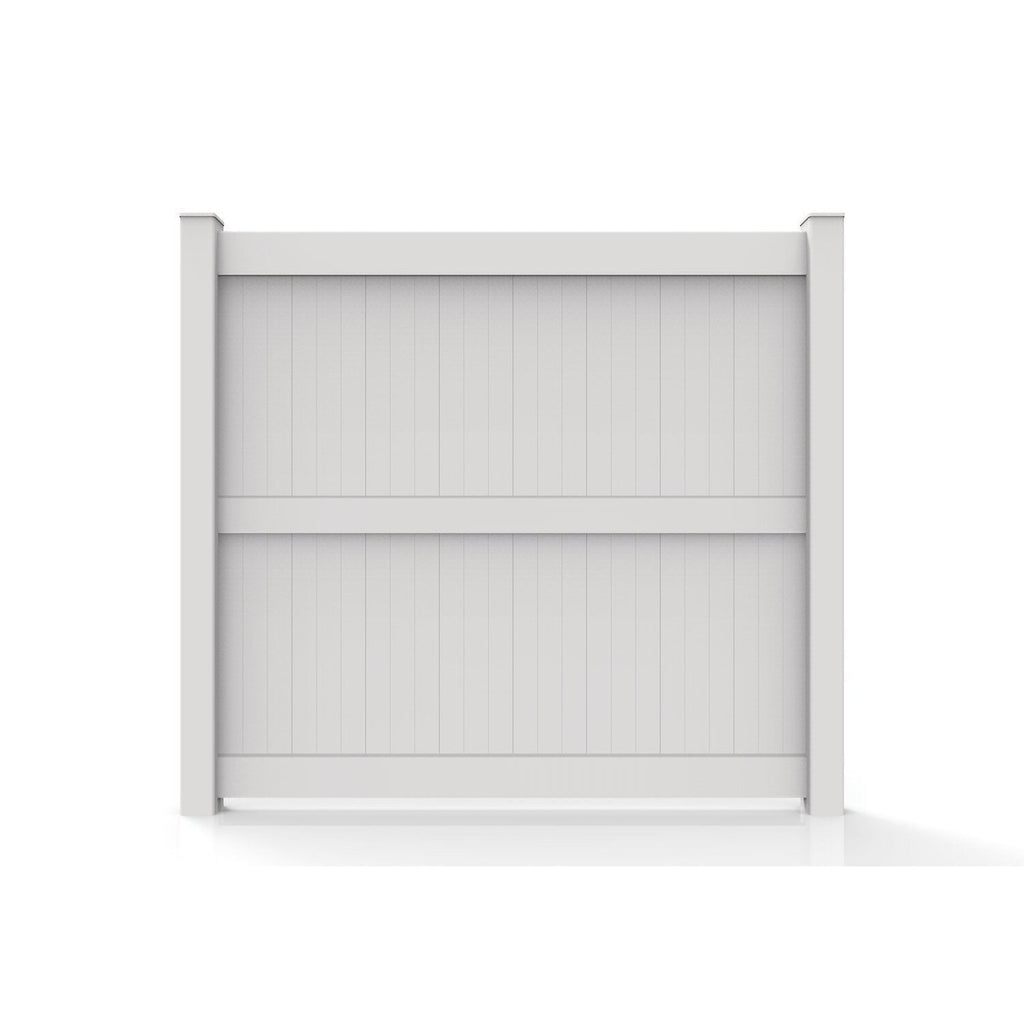 GreatBackyards Vinyl Fence 7' x 8' Wide / White Privacy 12” T&G with Center Rail Fence Panel Kit DRPV17