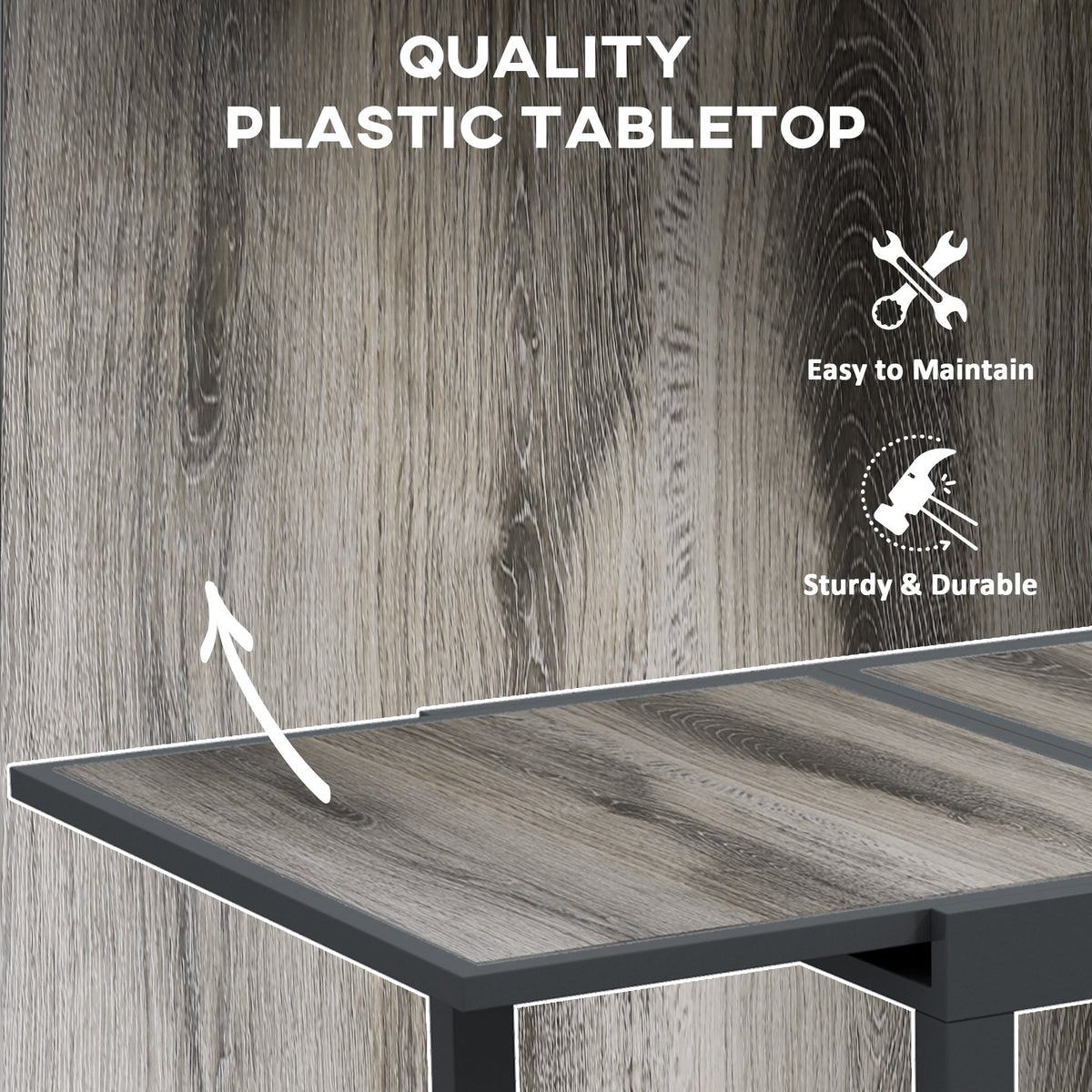Extending Garden Table for 6 w/ Aluminium Frame & Plastic Board Tabletop, 80/160 x 80 x 75 cm, Grey