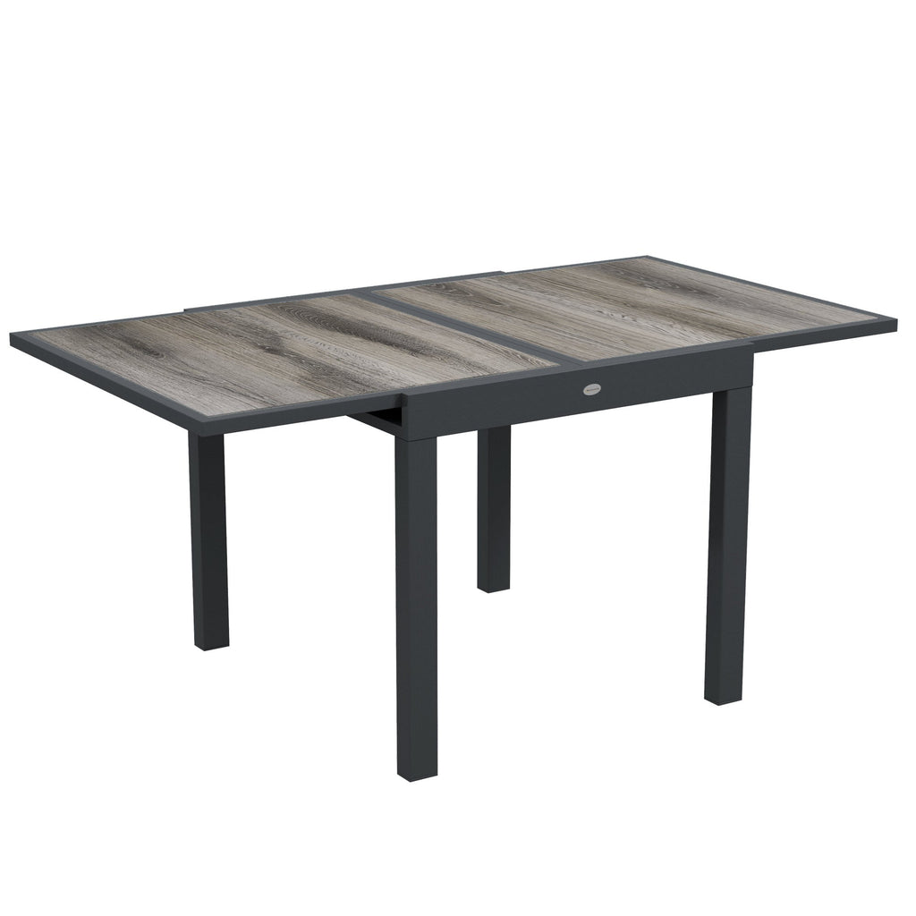 Extending Garden Table for 6 w/ Aluminium Frame & Plastic Board Tabletop, 80/160 x 80 x 75 cm, Grey