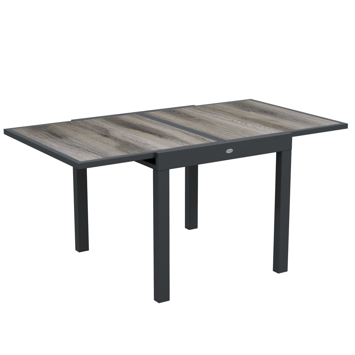 Extending Garden Table for 6 w/ Aluminium Frame & Plastic Board Tabletop, 80/160 x 80 x 75 cm, Grey