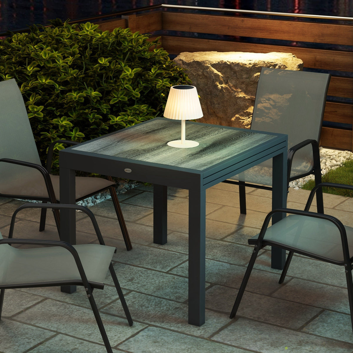 Extending Garden Table for 6 w/ Aluminium Frame & Plastic Board Tabletop, 80/160 x 80 x 75 cm, Grey