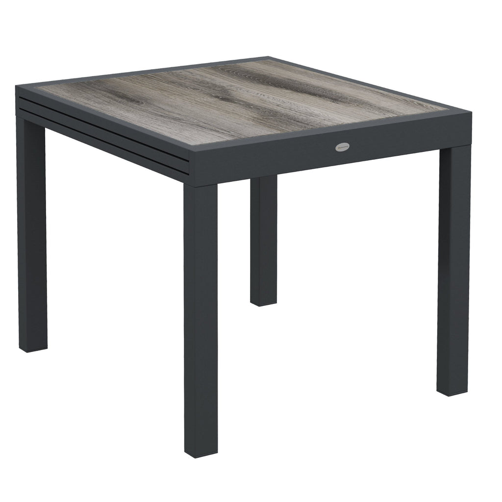 Extending Garden Table for 6 w/ Aluminium Frame & Plastic Board Tabletop, 80/160 x 80 x 75 cm, Grey