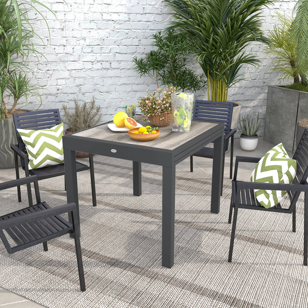 Extending Garden Table for 6 w/ Aluminium Frame & Plastic Board Tabletop, 80/160 x 80 x 75 cm, Grey