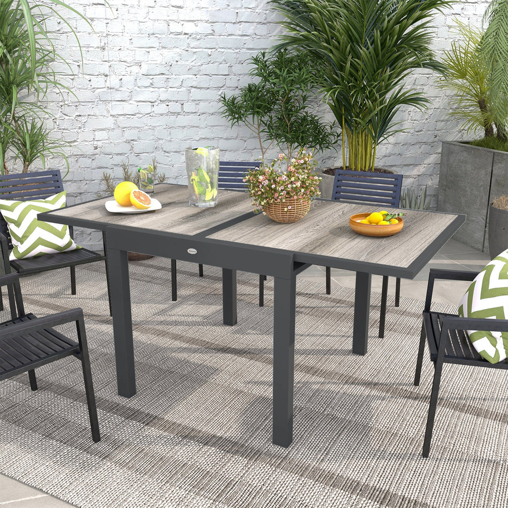 Extending Garden Table for 6 w/ Aluminium Frame & Plastic Board Tabletop, 80/160 x 80 x 75 cm, Grey