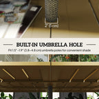 59" Outdoor Patio Table with Umbrella Hole & Slatted Tabletop for Backyard Garden, Brown
