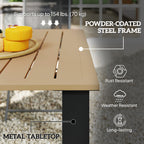 59" Outdoor Patio Table with Umbrella Hole & Slatted Tabletop for Backyard Garden, Brown