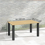 59" Outdoor Patio Table with Umbrella Hole & Slatted Tabletop for Backyard Garden, Brown