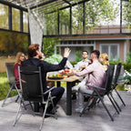 59" Outdoor Patio Table with Umbrella Hole & Slatted Tabletop for Backyard Garden, Brown