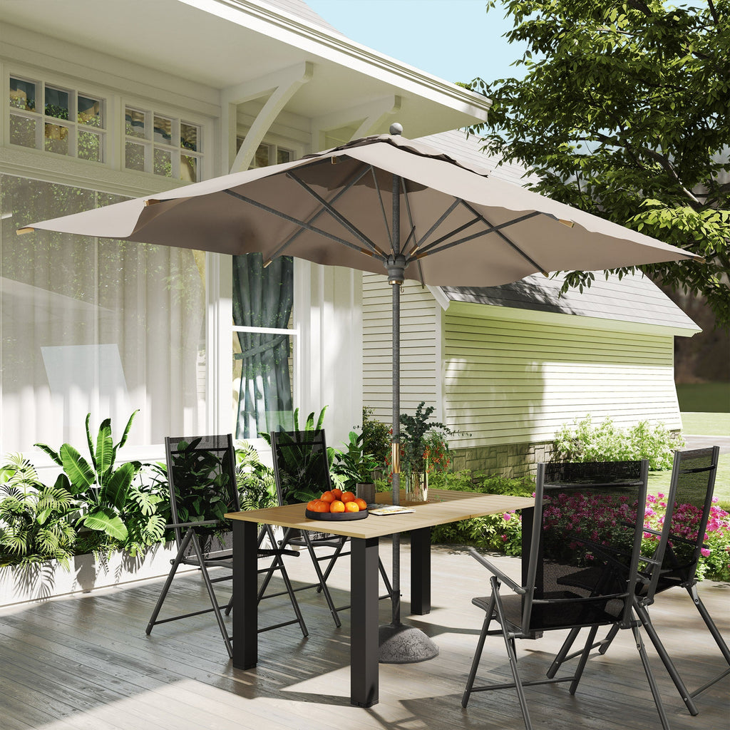 59" Outdoor Patio Table with Umbrella Hole & Slatted Tabletop for Backyard Garden, Brown