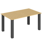 59" Outdoor Patio Table with Umbrella Hole & Slatted Tabletop for Backyard Garden, Brown