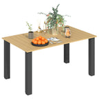 59" Outdoor Patio Table with Umbrella Hole & Slatted Tabletop for Backyard Garden, Brown