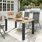 59" Outdoor Patio Table with Umbrella Hole & Slatted Tabletop for Backyard Garden, Brown