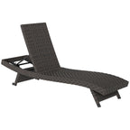 Rattan FoldingLounger Recliner with 5-Level Adjustable Backrest & Wheels, Mixed Brown