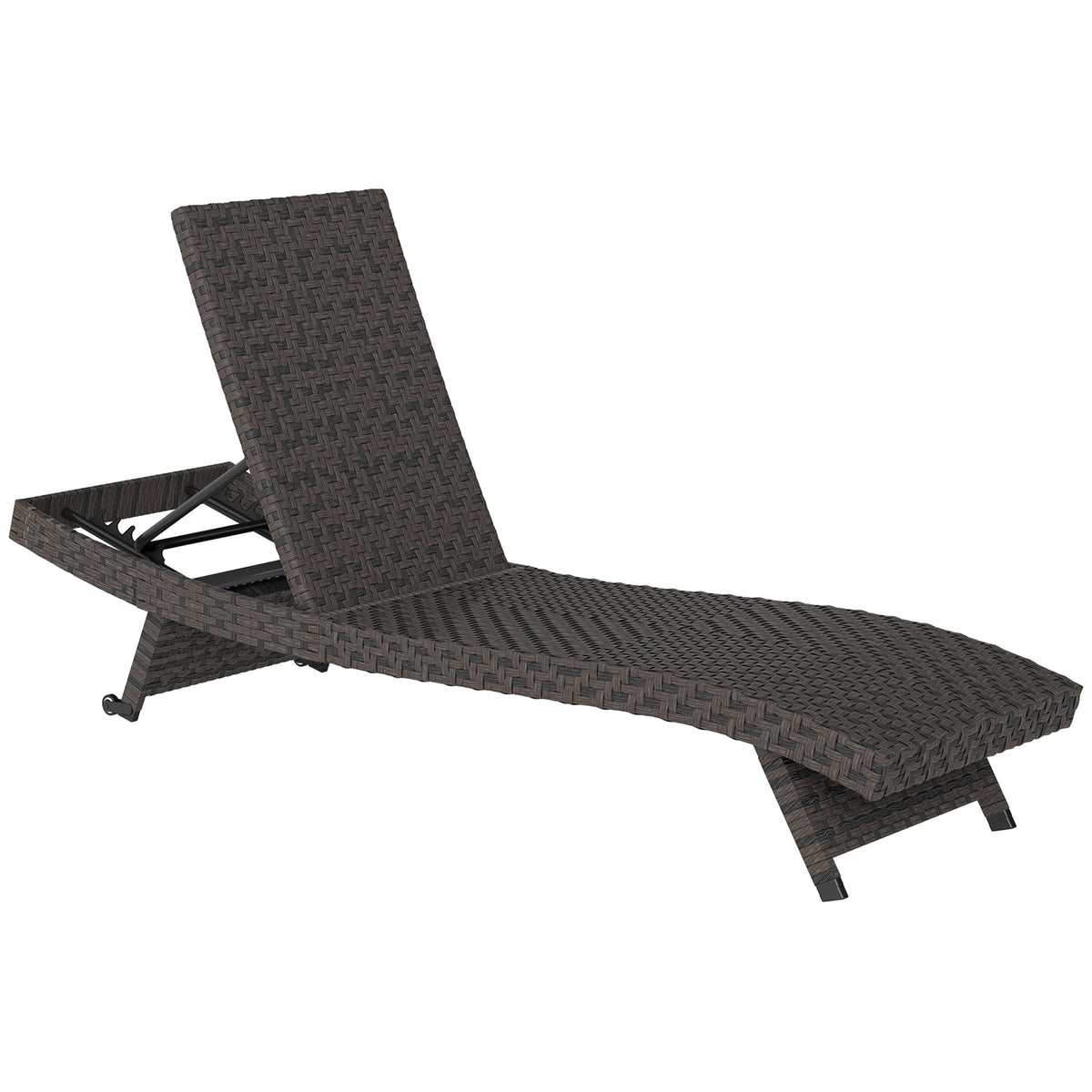 Rattan FoldingLounger Recliner with 5-Level Adjustable Backrest & Wheels, Mixed Brown