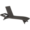 Rattan FoldingLounger Recliner with 5-Level Adjustable Backrest & Wheels, Mixed Brown