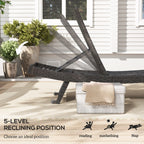 Rattan FoldingLounger Recliner with 5-Level Adjustable Backrest & Wheels, Mixed Brown