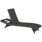 Rattan FoldingLounger Recliner with 5-Level Adjustable Backrest & Wheels, Mixed Brown
