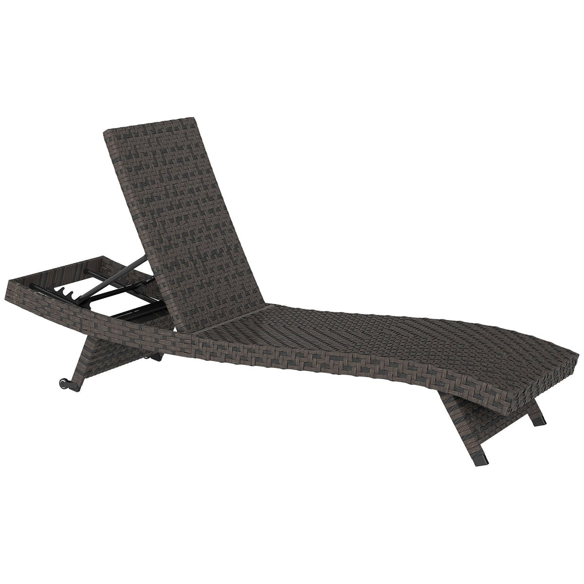 Rattan FoldingLounger Recliner with 5-Level Adjustable Backrest & Wheels, Mixed Brown