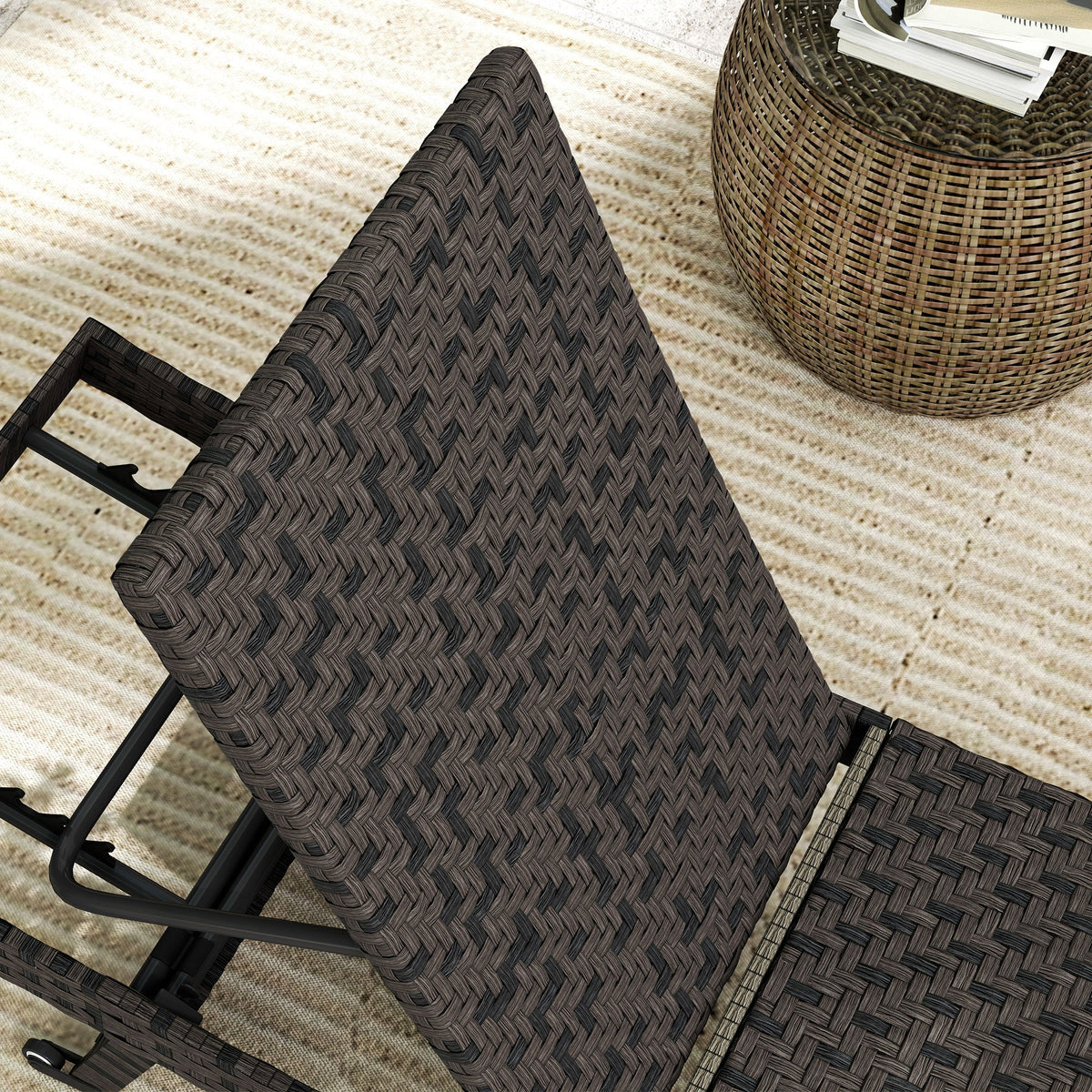Rattan FoldingLounger Recliner with 5-Level Adjustable Backrest & Wheels, Mixed Brown