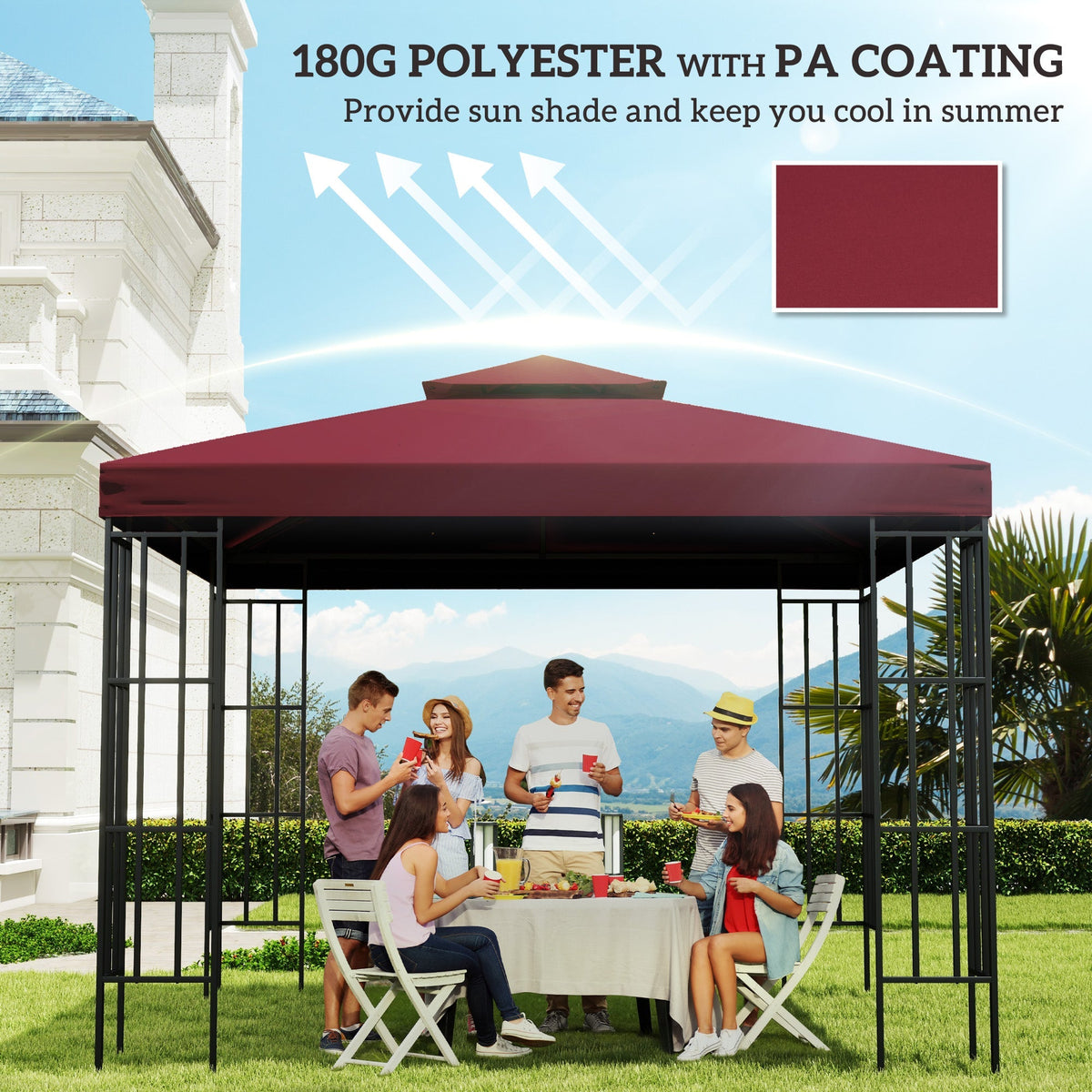 9.84' x 9.84' 2-Tier Gazebo Replacement Canopy, Wine Red