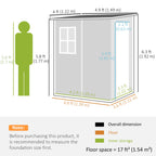 4 x 5FT Lean to Plastic Garden Shed w/ Lockable Doors, Window, Vent and Plastic Roof, Grey