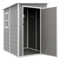 4 x 5FT Lean to Plastic Garden Shed w/ Lockable Doors, Window, Vent and Plastic Roof, Grey