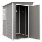 4 x 5FT Lean to Plastic Garden Shed w/ Lockable Doors, Window, Vent and Plastic Roof, Grey