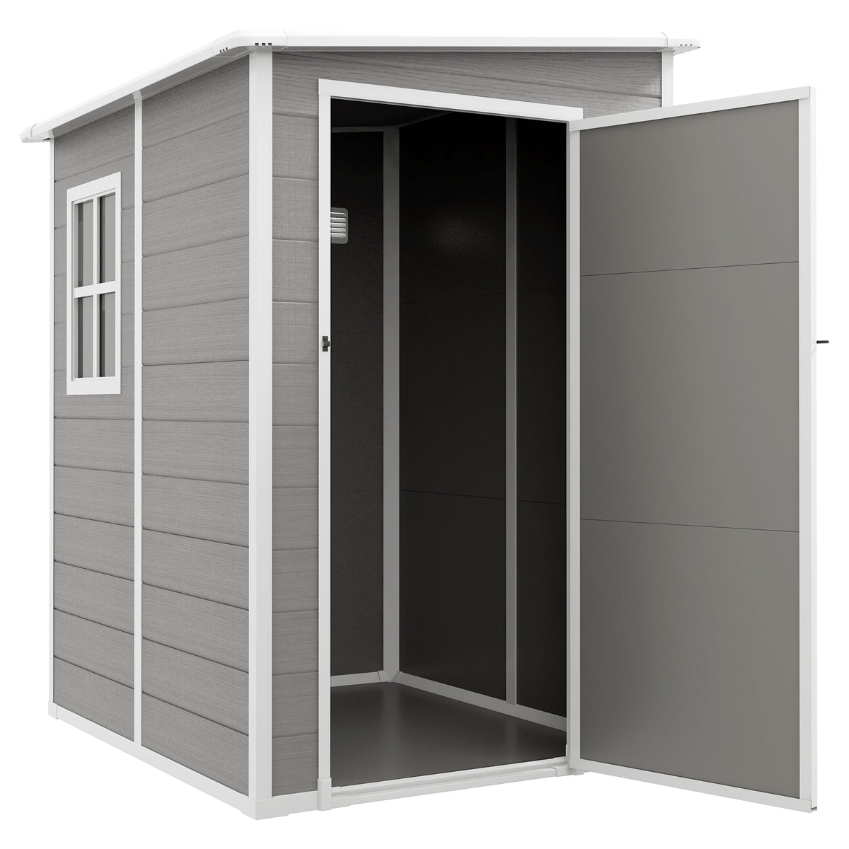 4 x 5FT Lean to Plastic Garden Shed w/ Lockable Doors, Window, Vent and Plastic Roof, Grey
