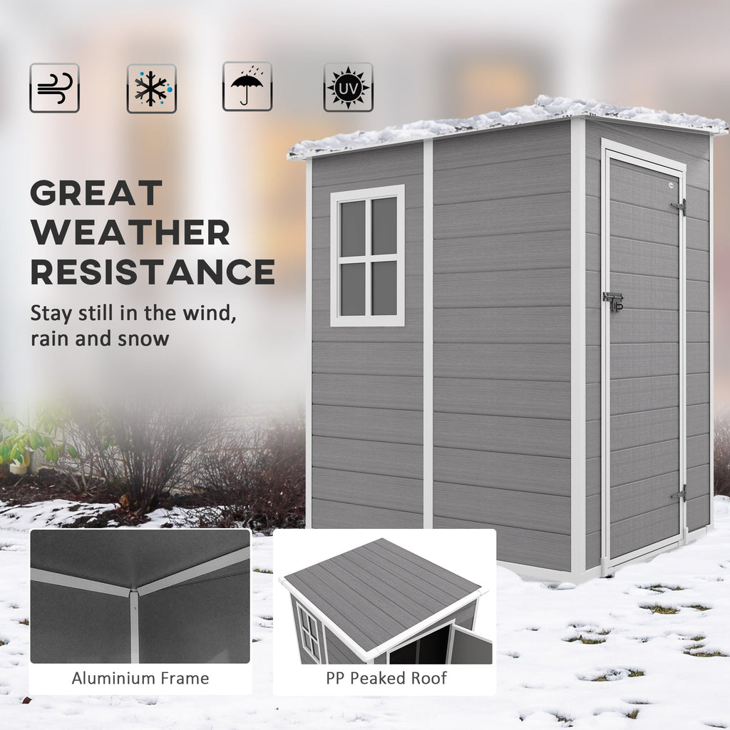 4 x 5FT Lean to Plastic Garden Shed w/ Lockable Doors, Window, Vent and Plastic Roof, Grey