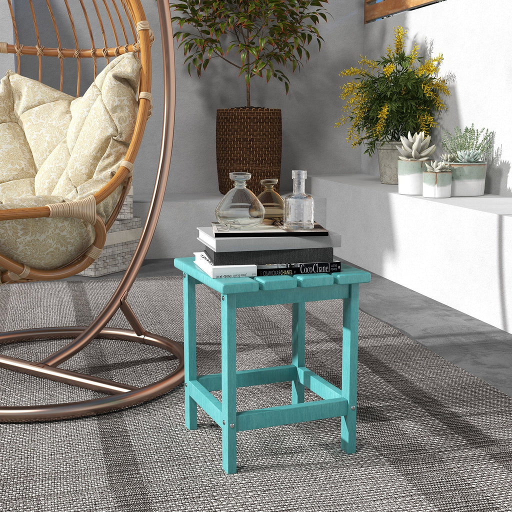 15" Patio Accent Table, Square Coffee Table for Indoor Outdoor, Green