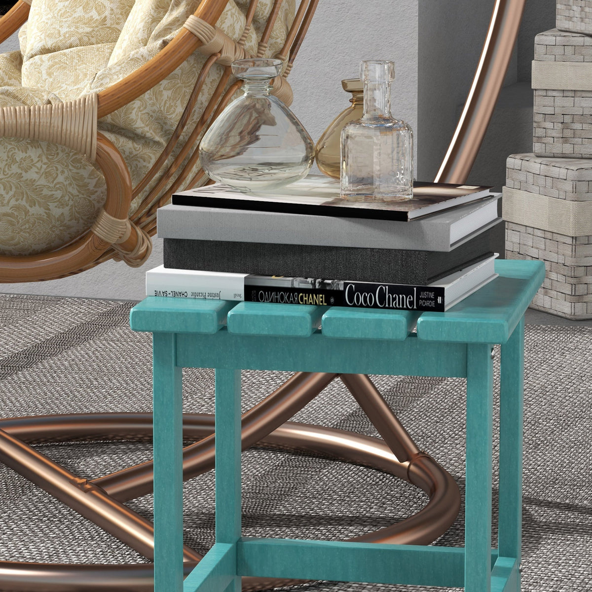 15" Patio Accent Table, Square Coffee Table for Indoor Outdoor, Green