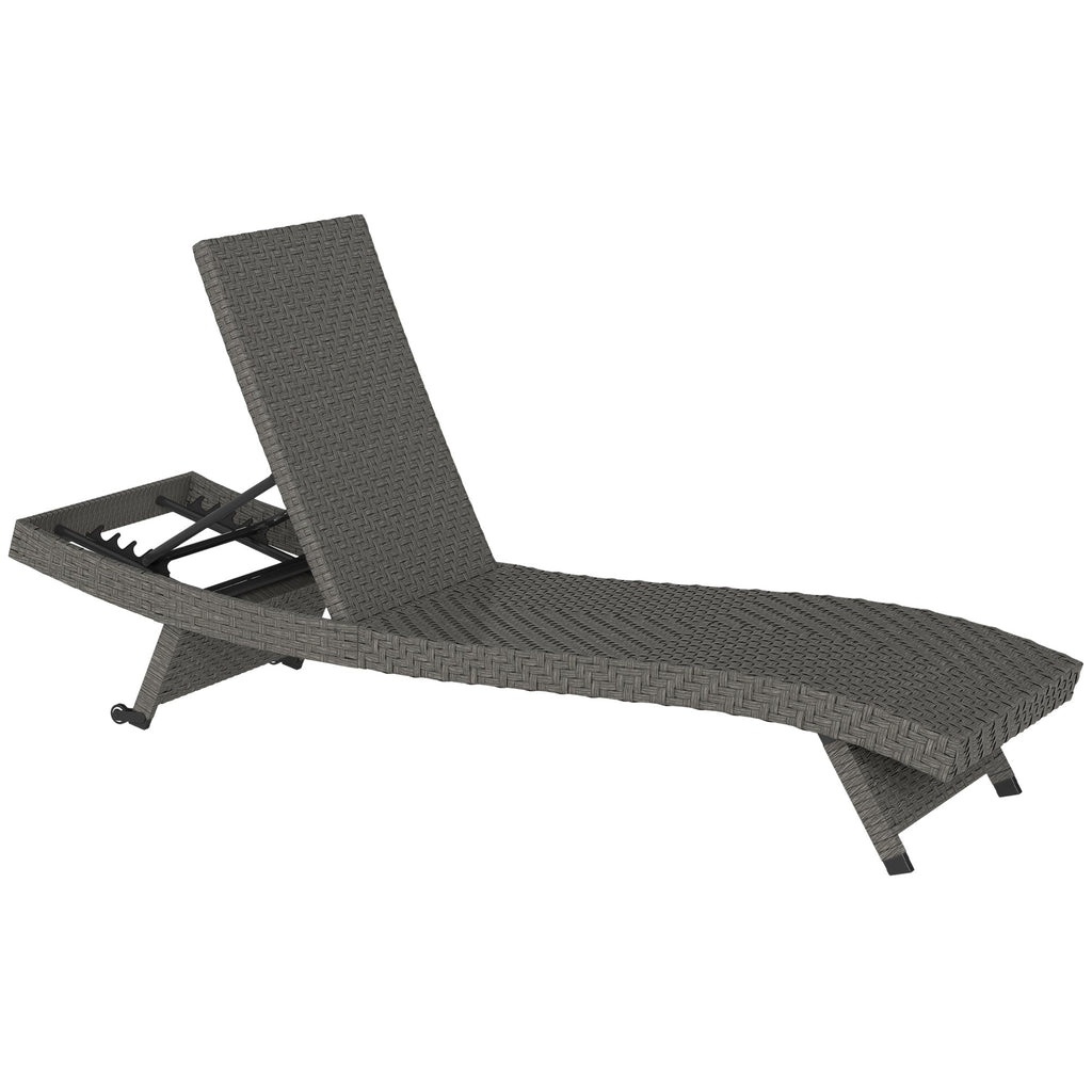 Rattan FoldingLounger Recliner with 5-Level Adjustable Backrest & Wheels, Mixed Grey