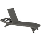 Rattan FoldingLounger Recliner with 5-Level Adjustable Backrest & Wheels, Mixed Grey