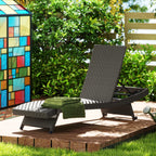 Rattan FoldingLounger Recliner with 5-Level Adjustable Backrest & Wheels, Mixed Grey