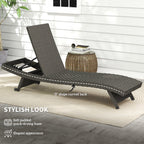 Rattan FoldingLounger Recliner with 5-Level Adjustable Backrest & Wheels, Mixed Grey
