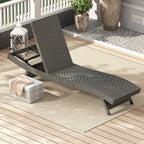 Rattan FoldingLounger Recliner with 5-Level Adjustable Backrest & Wheels, Mixed Grey