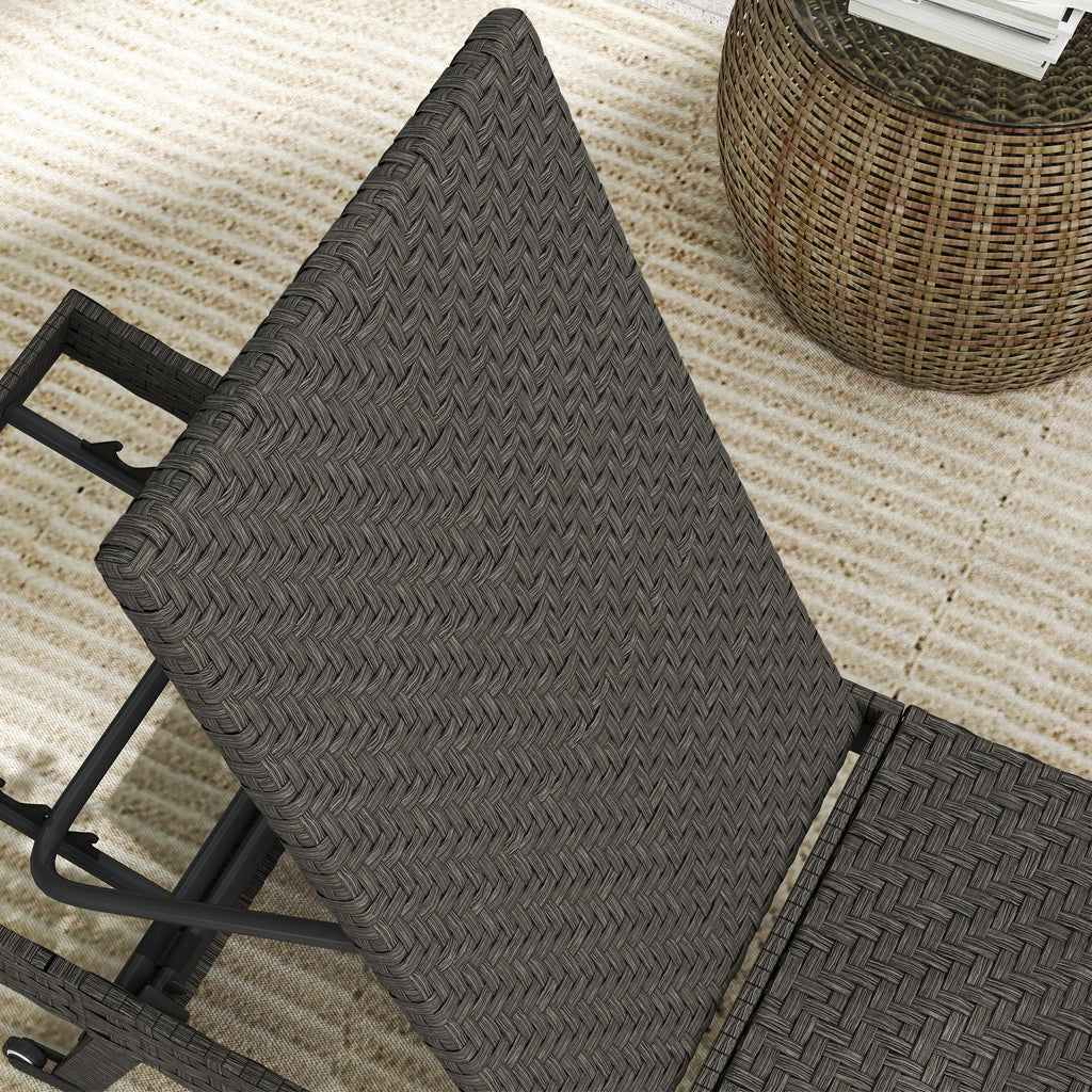 Rattan FoldingLounger Recliner with 5-Level Adjustable Backrest & Wheels, Mixed Grey