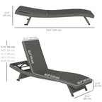 Rattan FoldingLounger Recliner with 5-Level Adjustable Backrest & Wheels, Mixed Grey