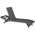 Rattan FoldingLounger Recliner with 5-Level Adjustable Backrest & Wheels, Mixed Grey