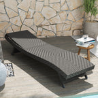 Rattan FoldingLounger Recliner with 5-Level Adjustable Backrest & Wheels, Mixed Grey