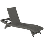 Rattan FoldingLounger Recliner with 5-Level Adjustable Backrest & Wheels, Mixed Grey