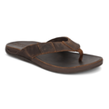 Simms Bimini Flip Flops in brown leather with a cushioned footbed and sturdy sole, designed for comfort and durability, ideal for casual wear near fishing tackle and marine environments.