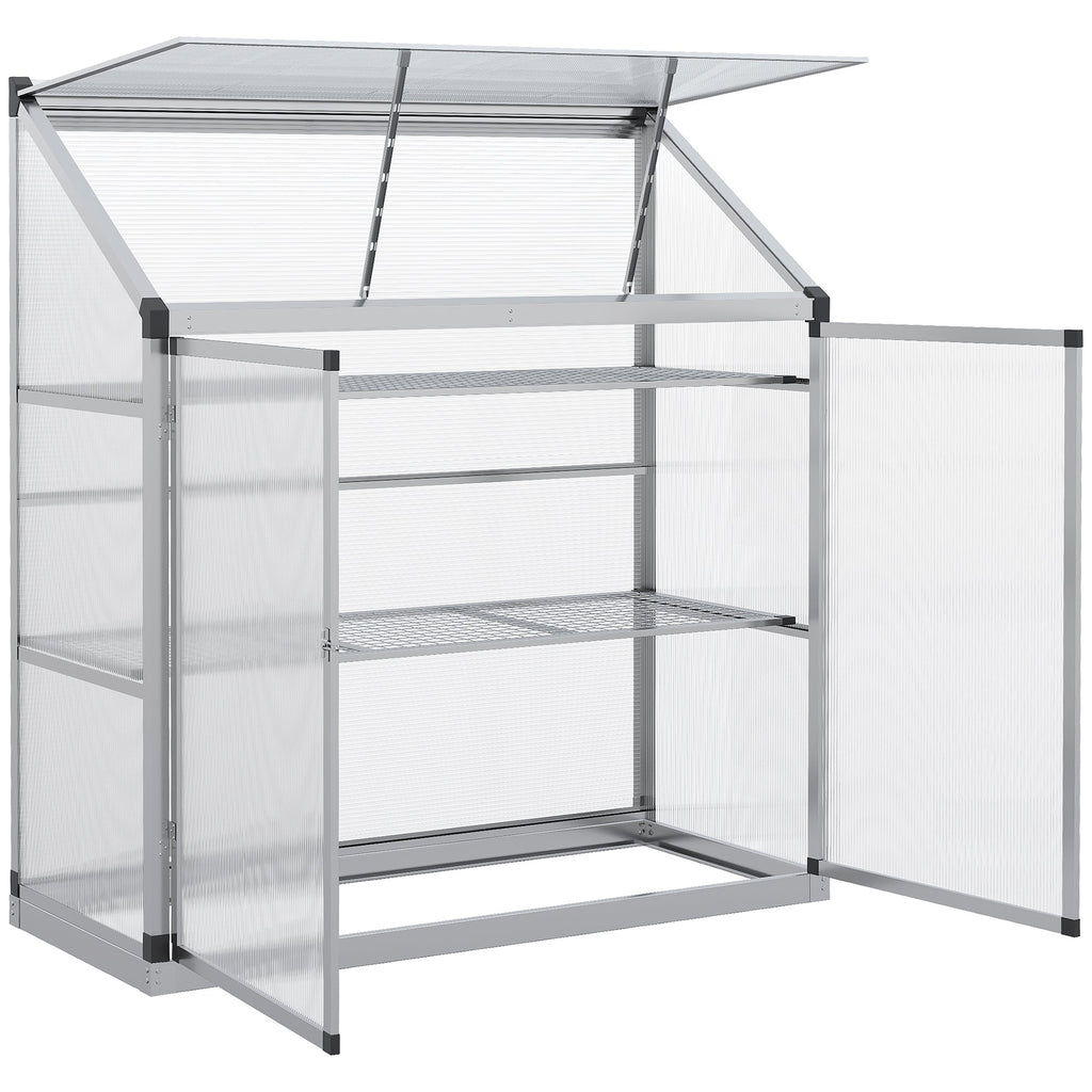 3 Tier Cold Frame Polycarbonate Greenhouse w/ Sliding Door & Openable Roof, 131 x 58 x 140cm