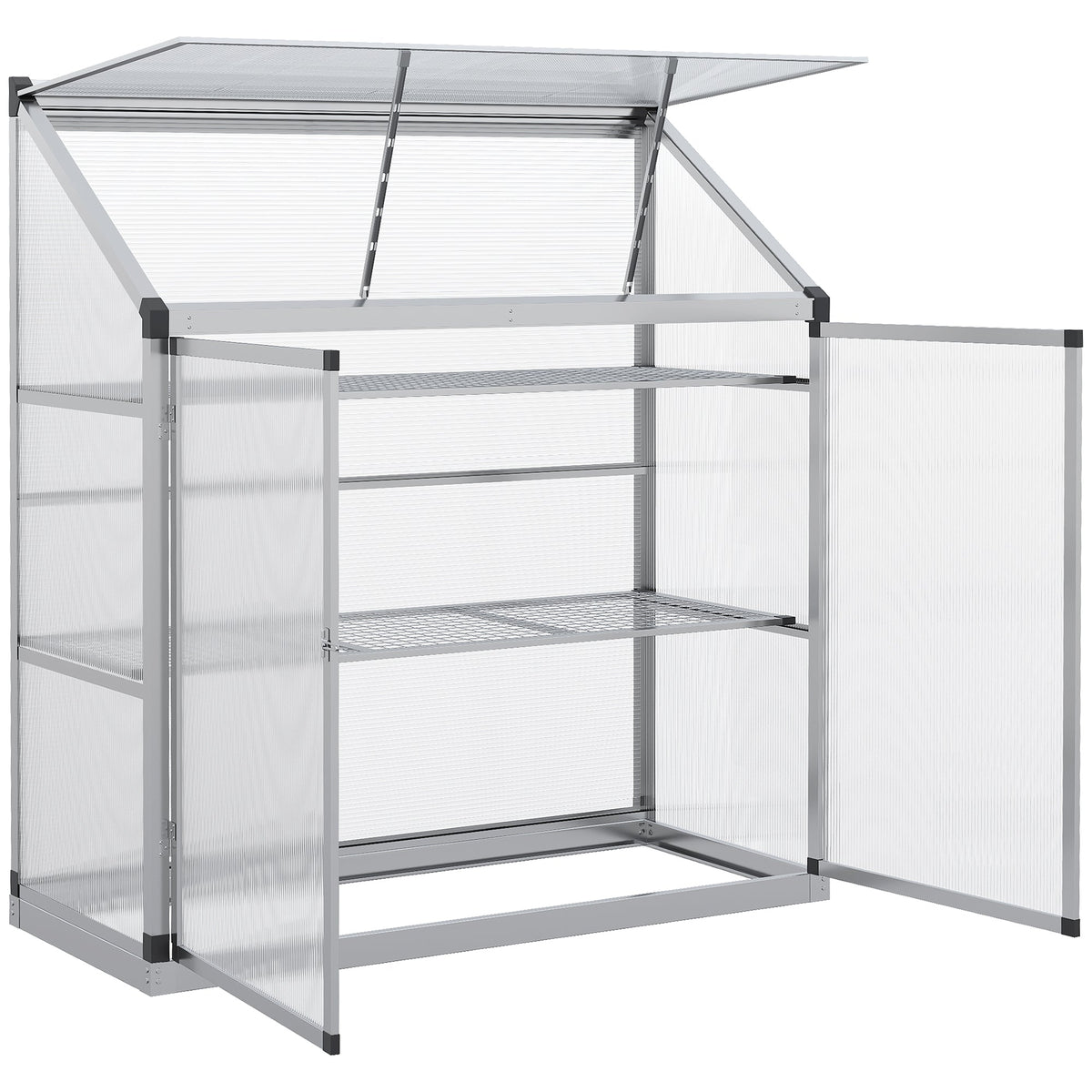 3 Tier Cold Frame Polycarbonate Greenhouse w/ Sliding Door & Openable Roof, 131 x 58 x 140cm