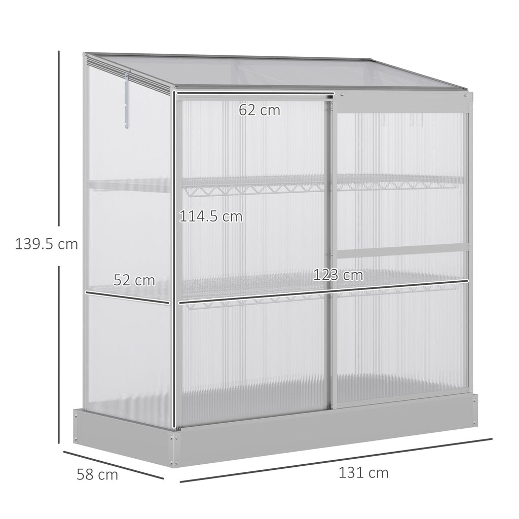3 Tier Cold Frame Polycarbonate Greenhouse w/ Sliding Door & Openable Roof, 131 x 58 x 140cm