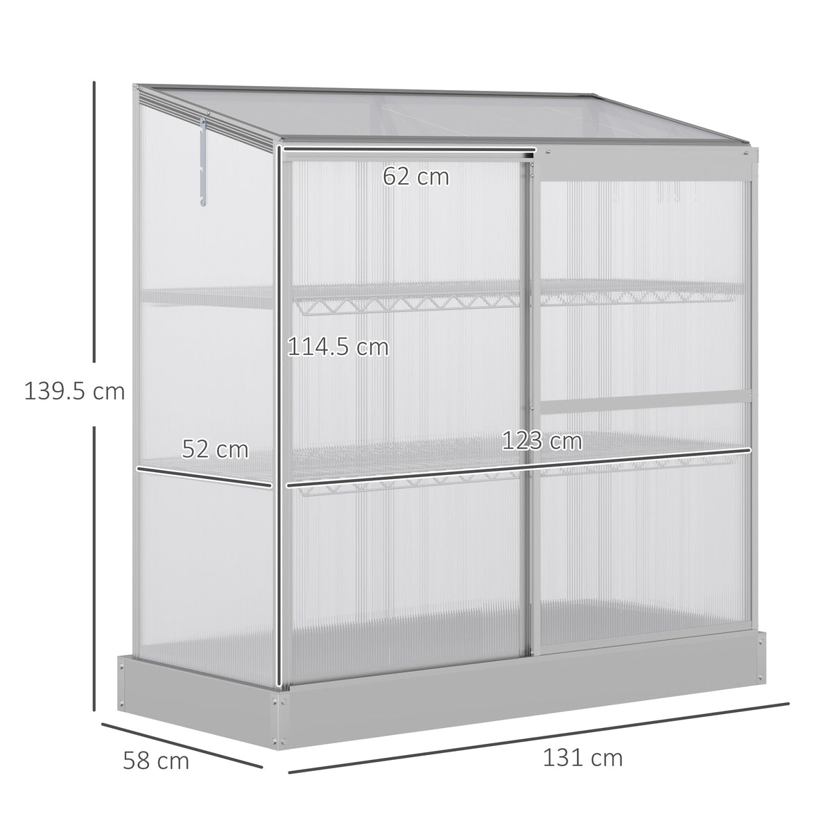 3 Tier Cold Frame Polycarbonate Greenhouse w/ Sliding Door & Openable Roof, 131 x 58 x 140cm