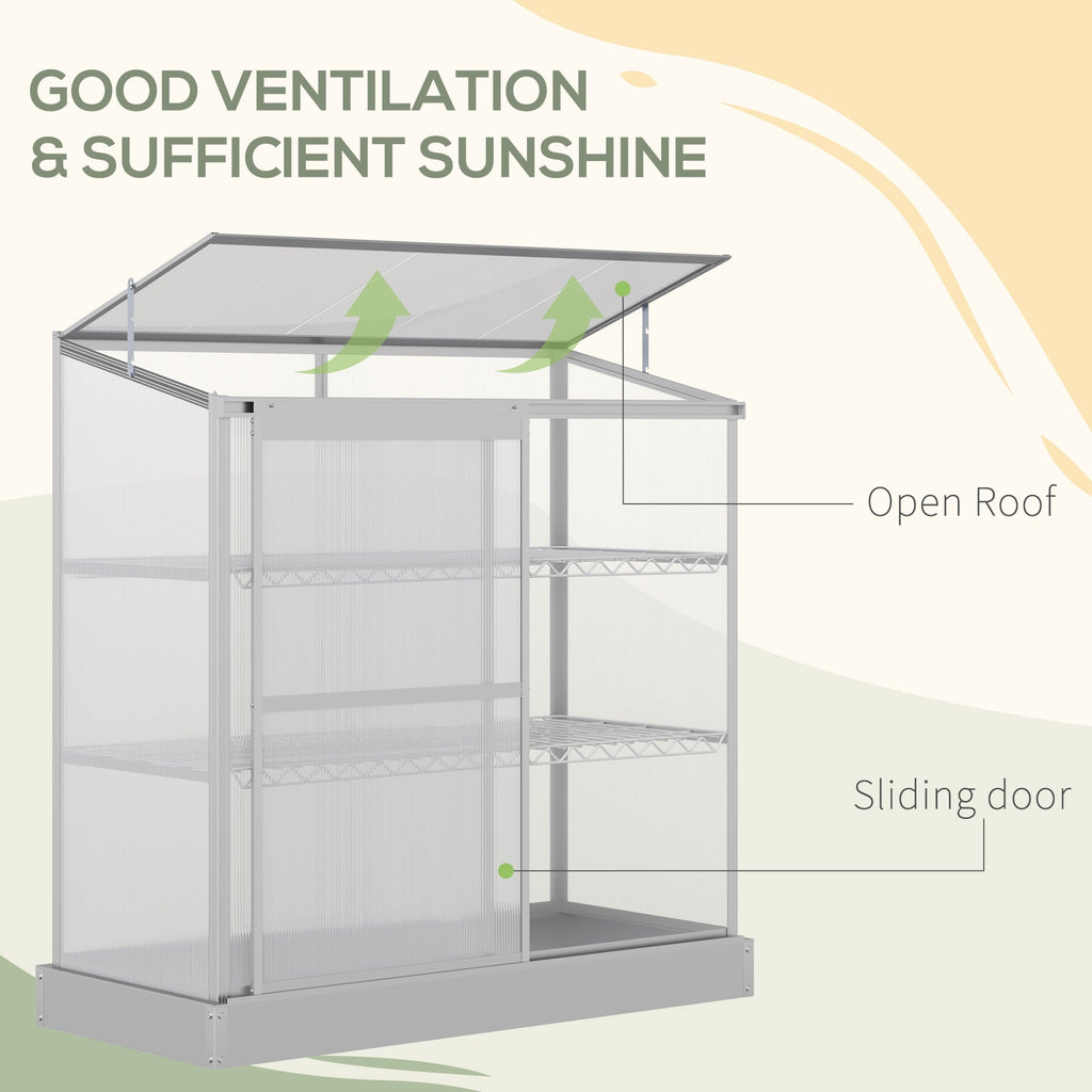3 Tier Cold Frame Polycarbonate Greenhouse w/ Sliding Door & Openable Roof, 131 x 58 x 140cm